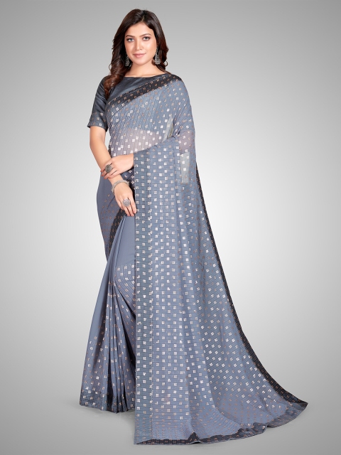 

Granthva Fab Grey Embellished Sequinned Pure Georgette Ready to Wear Saree