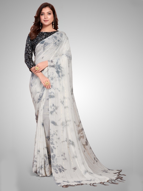 

Granthva Fab White & Grey Embellished Ready to Wear Saree