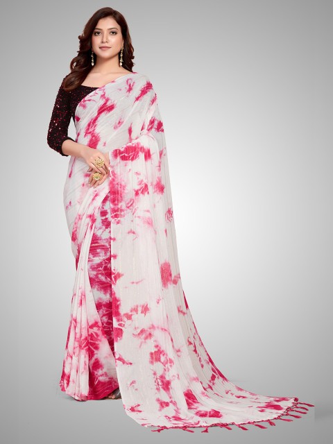 

Granthva Fab White & Pink Embellished Ready to Wear Saree