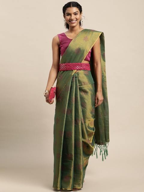 

Granthva Fab Green & Pink Woven Design Silk Blend Ready to Wear Saree