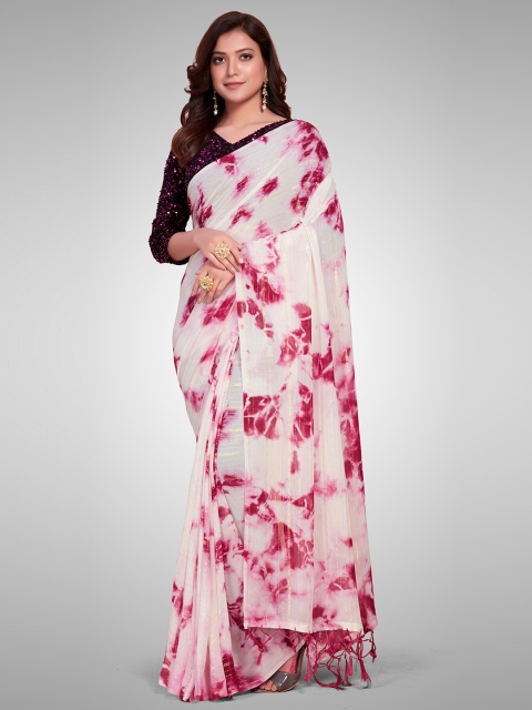 

Granthva Fab White & Pink Embellished Ready to Wear Saree