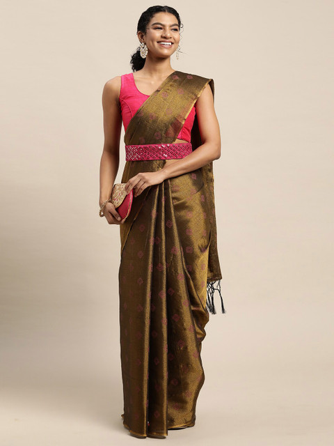 

Granthva Fab Gold-Toned Woven Design Silk Blend Ready to Wear Saree