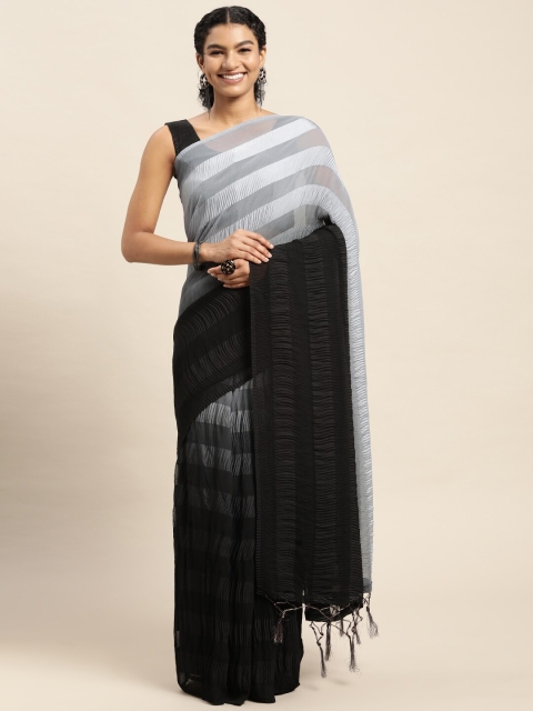 

Granthva Fab Black & Grey Striped Silk Blend Ready to Wear Saree