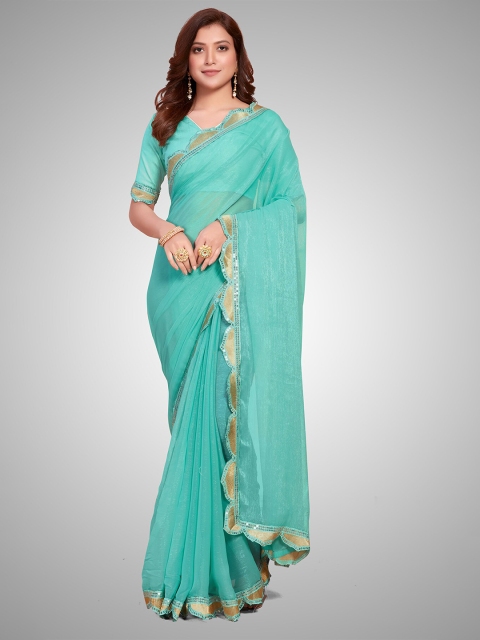 

Granthva Fab Turquoise Blue & Gold-Toned Embellished Sequinned Ready to Wear Saree