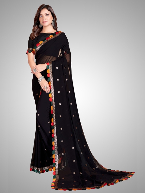 

Granthva Fab Black & Red Embellished Sequinned Pure Georgette Ready to Wear Saree