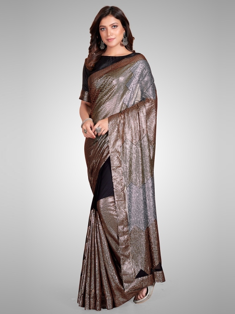 

Granthva Fab Black & Copper-Toned Embellished Sequinned Pure Georgette Ready to Wear Saree