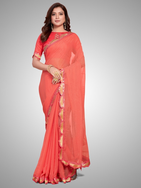 

Granthva Fab Peach-Coloured Embellished Sequinned Ready to Wear Saree