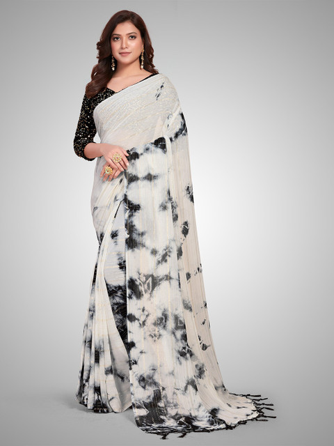 

Granthva Fab White & Black Embellished Ready to Wear Saree
