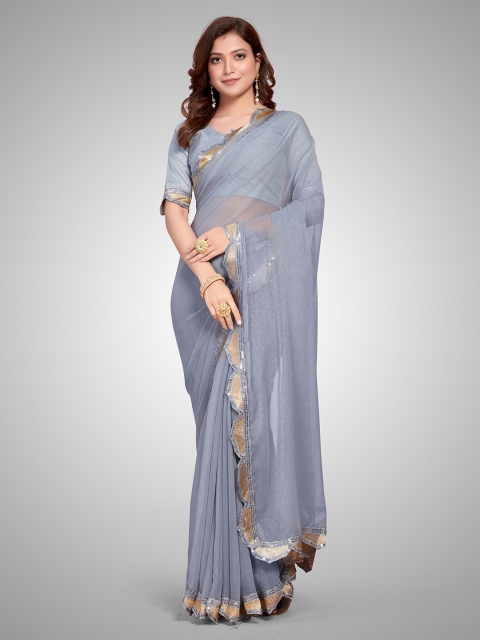 

Granthva Fab Silver-Toned Embellished Sequinned Ready to Wear Saree