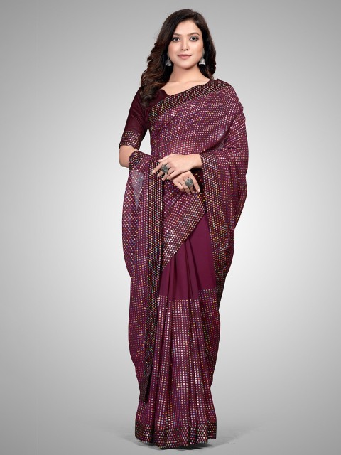 

Granthva Fab Purple Embellished Sequinned Pure Georgette Ready to Wear Saree