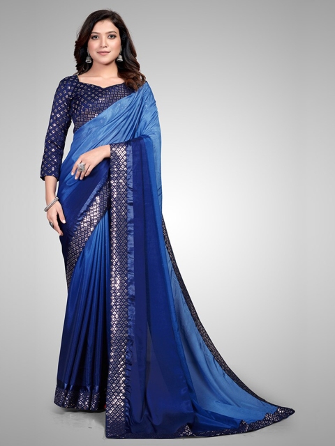 

Granthva Fab Blue Embellished Sequinned Silk Blend Ready to Wear Saree