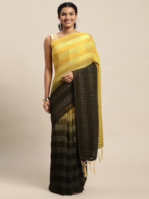 

Granthva Fab Green Striped Silk Blend Ready to Wear Saree