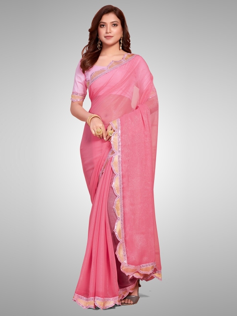 

Granthva Fab Pink Embellished Sequinned Ready to Wear Saree