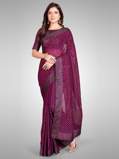 

Granthva Fab Purple Embellished Sequinned Pure Georgette Ready to Wear Saree