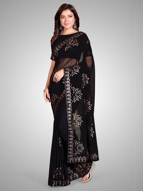 

Granthva Fab Black Embellished Sequinned Pure Georgette Ready to Wear Saree