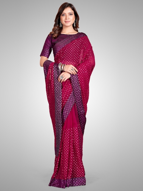 

Granthva Fab Pink & Lavender Embellished Sequinned Pure Georgette Ready to Wear Saree