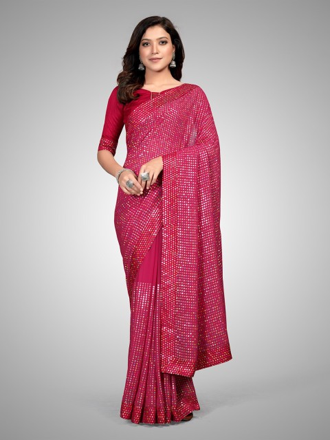 

Granthva Fab Pink Embellished Sequinned Pure Georgette Ready to Wear Saree