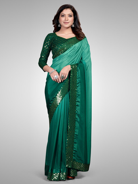

Granthva Fab Green Embellished Sequinned Silk Blend Ready to Wear Saree