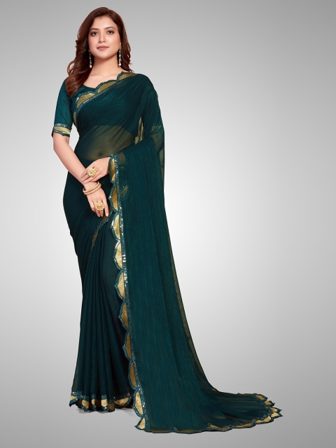 

Granthva Fab Green & Gold-Toned Embellished Sequinned Ready to Wear Saree