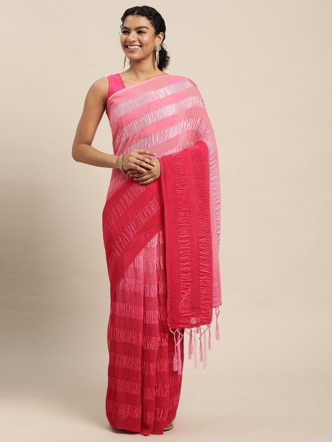 

Granthva Fab Pink & Silver-Toned Embellished Silk Blend Ready to Wear Saree