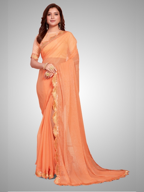 

Granthva Fab Orange Embellished Sequinned Ready to Wear Saree