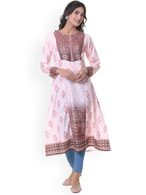 

HEEPOSH Women Peach-Coloured Printed Chikankari Indie Prints Kurta