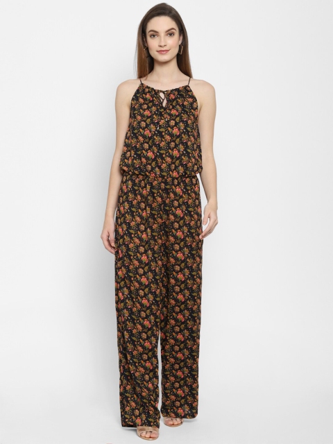 

VALBONE Black & Orange Printed Basic Jumpsuit