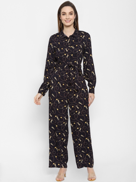 

VALBONE Black & Yellow Printed Basic Jumpsuit
