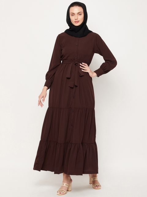 

NABIA Women Brown & Black Solid Abaya Burqa With Scarf