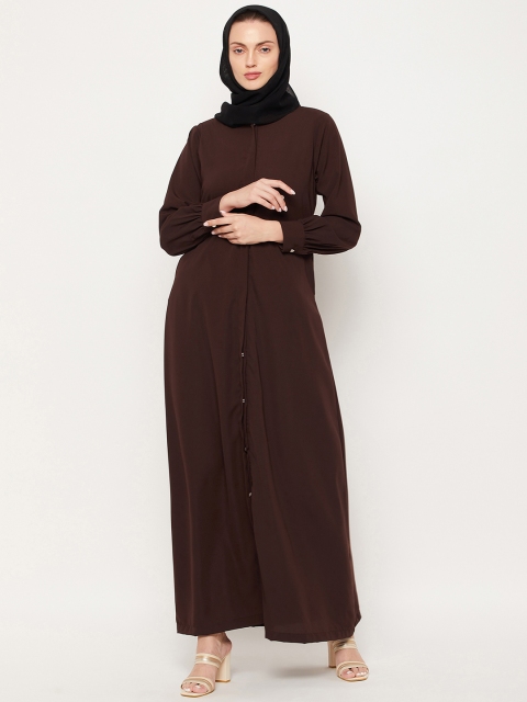 

NABIA Women Brown & Black Solid Abaya Burqa With Scarf