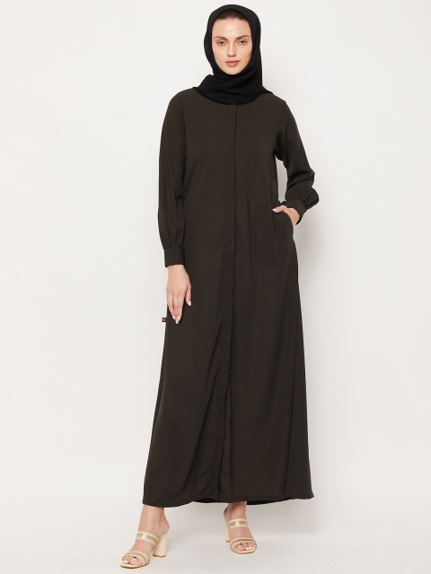

NABIA Women Olive Green & Black Solid Abaya Burqa With Scarf