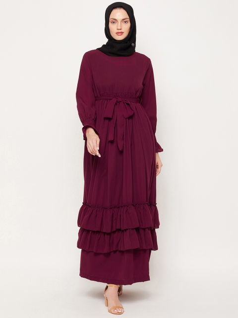 

NABIA Women Maroon Solid Abaya Burqa With Georgette Scarf