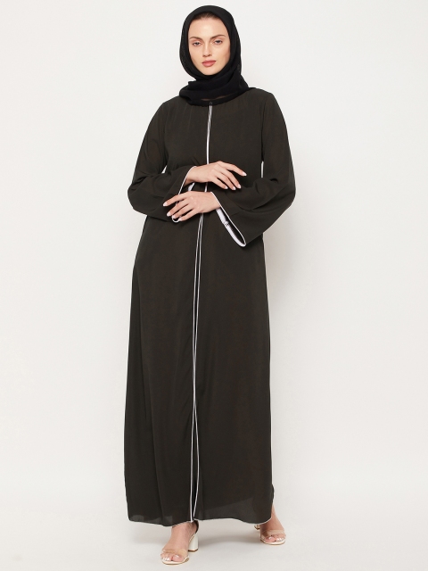 

NABIA Women Olive Green & Black Solid Abaya Burqa With Scarf