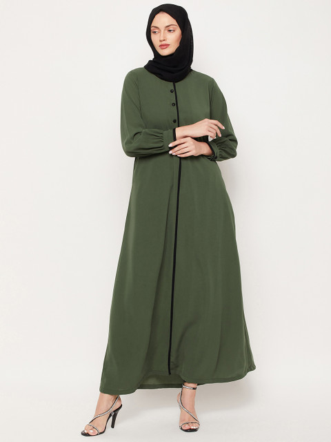 

NABIA Women Green & Green Solid Abaya Burqa With Scarf