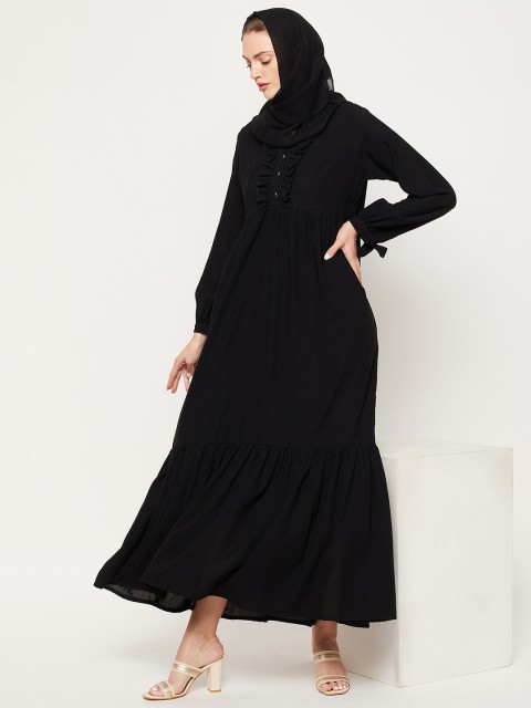 

NABIA Women Black Solid Abaya Burqa With Scarf