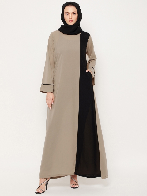 

NABIA Women Beige & Black Solid Abaya Burqa With Scarf