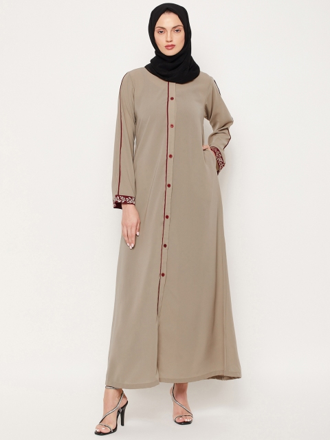 

NABIA Women Beige Solid Embroidered Abaya Burqa With Georgette Scarf