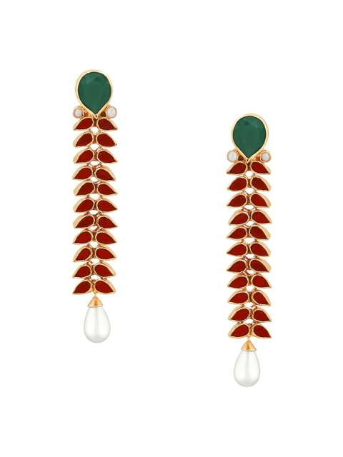 

ahilya Red Leaf Shaped Drop Earrings