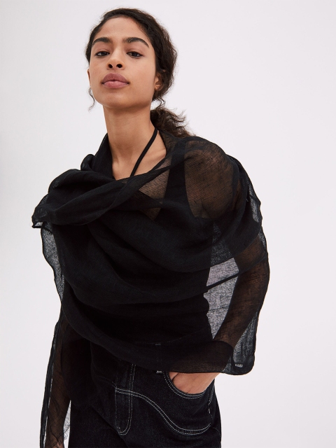 

H&M Women Black Linen Scarves