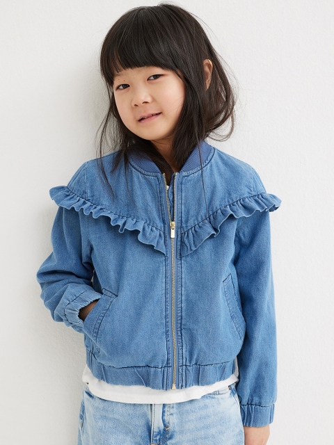 

H&M Girls Blue Flounce-Trimmed Bomber Jacket