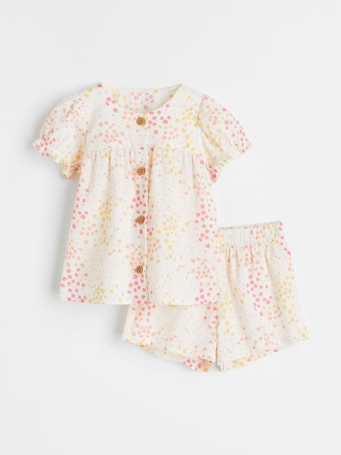 

H&M Girls Off-White & Pink Star Printed 2-Piece Cotton Set, Multi