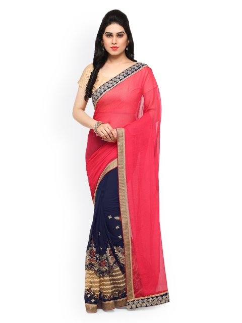 

Sareegama Red & Navy Poly Georgette Embroidered Saree