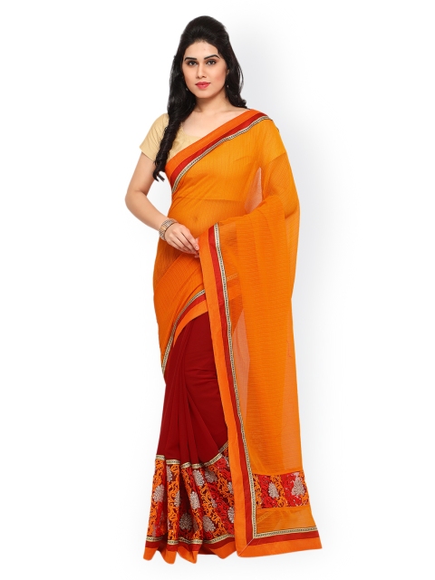 

Sareegama Orange & Maroon Embroidered Poly Georgette Saree