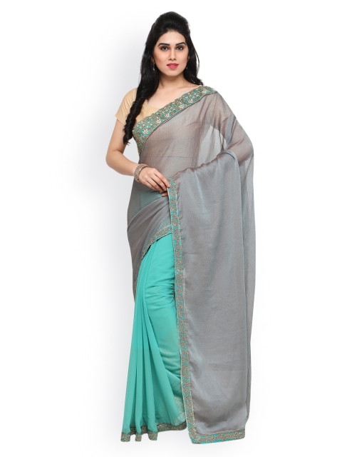 

Sareegama Grey & Turquoise Blue Poly Georgette Solid Saree