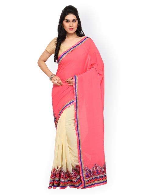 

Sareegama Pink & Beige Poly Georgette Embroidered Saree