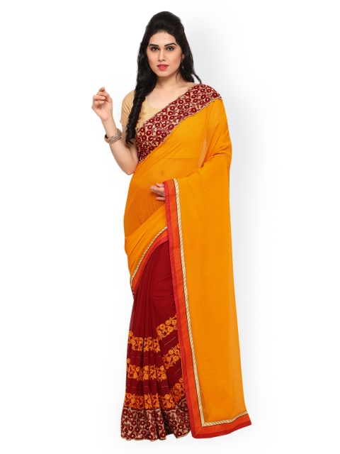 

Sareegama Orange & Maroon Embroidered Poly Georgette Saree