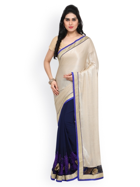 

Sareegama Beige & Navy Blue Poly Georgette Solid Saree