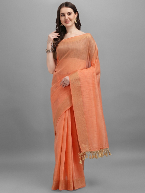 

TEREZA Orange & Gold-Toned Striped Khadi Saree