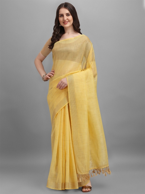 

TEREZA Yellow & Gold-Toned Striped Khadi Saree