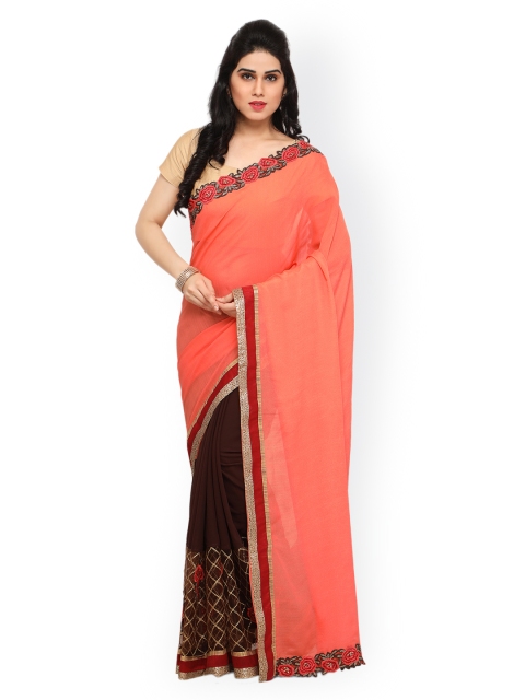 

Sareegama Orange & Brown Poly Georgette Embroidered Saree